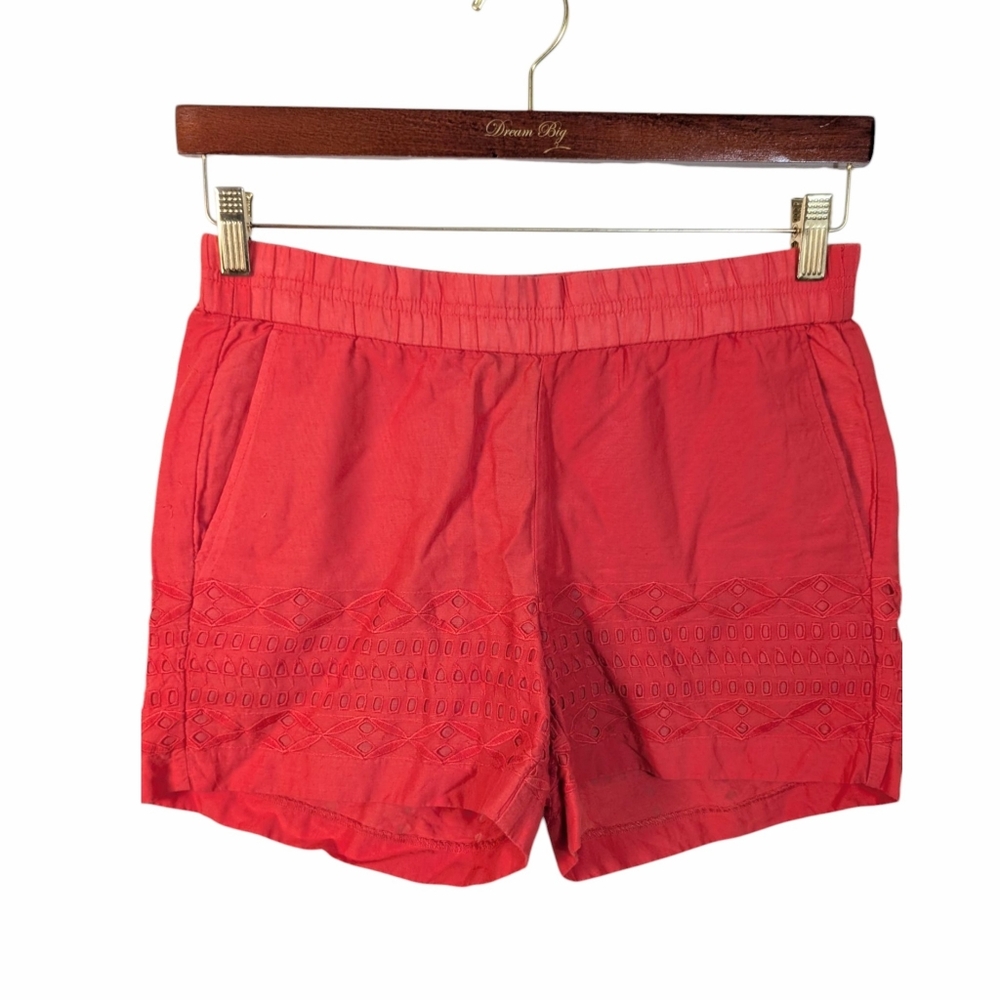 J.CREW Red Embroidered Eylet Pull On Cotton Shorts Size XS